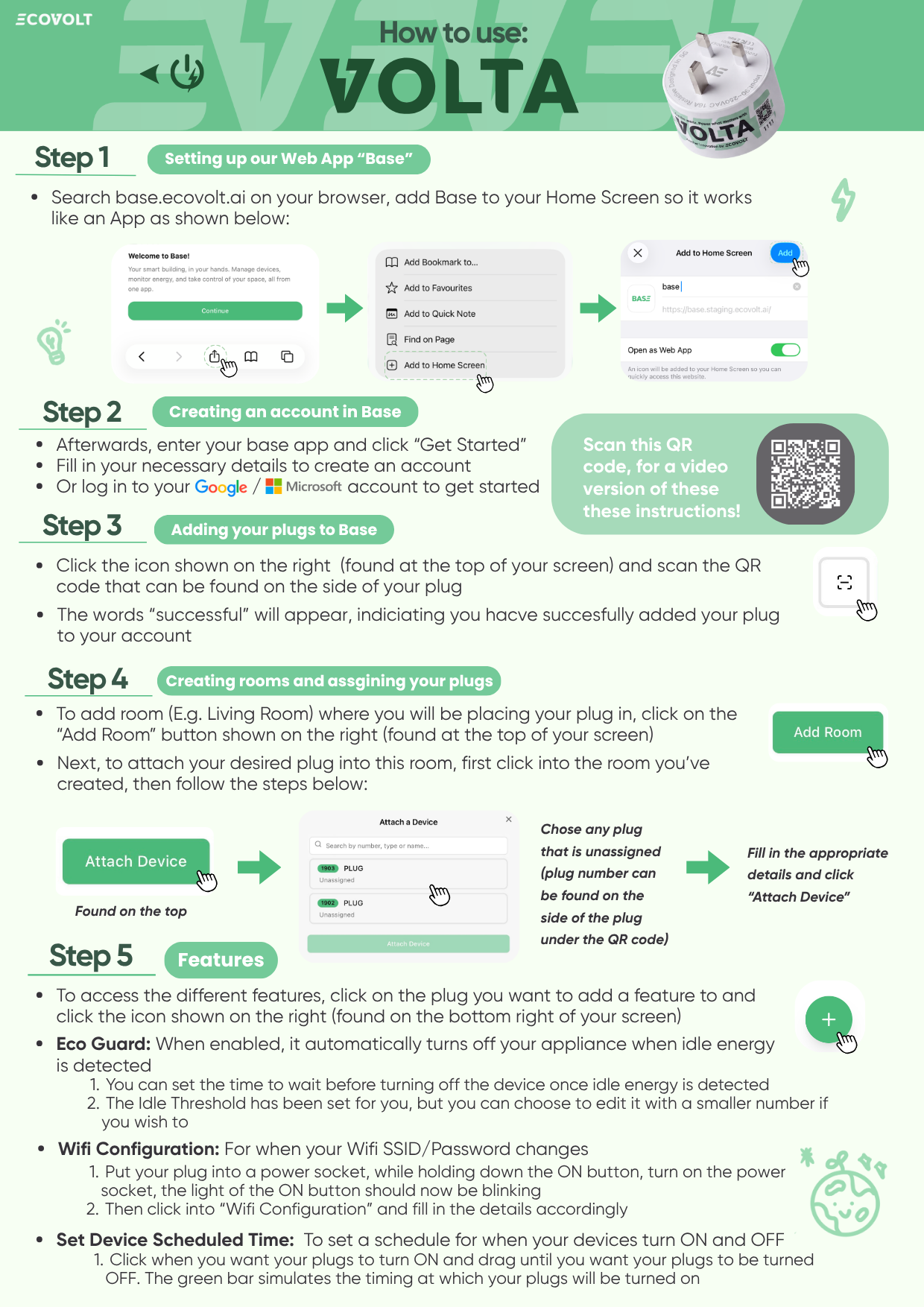 Volta starter instructions — a one-page overview of all five setup steps